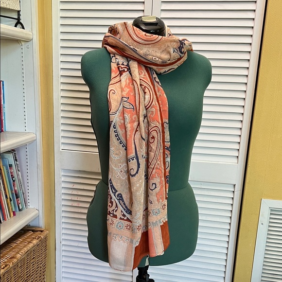 VTG Lancetti Paisley Print Scarf Multicolor Wool Shawl Head Wrap Size 66”x20” - Picture 2 of 11